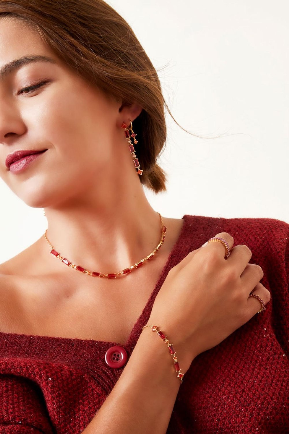 Bracelet colored stones - Sparkle collection Orange & Gold color Copper h5Picture2